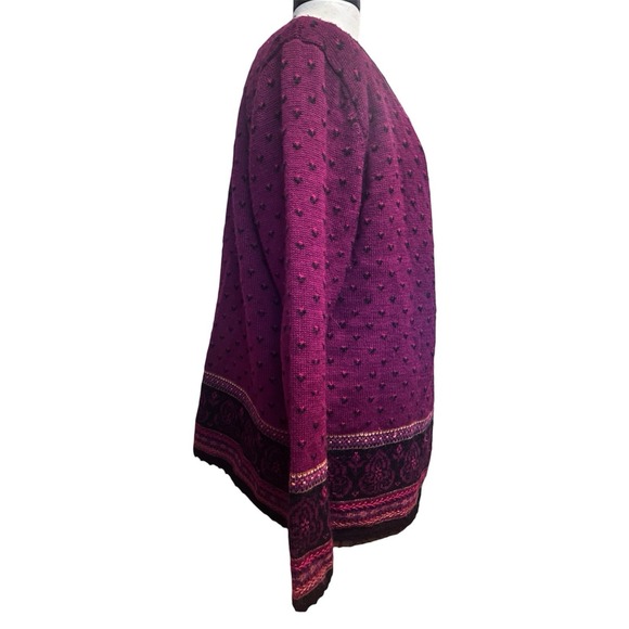 Vtg 90 Susan Bristol Fair isle Wool Red Cardigan Sweater Lg Grandmacore Cottage - Picture 3 of 8